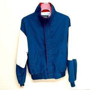 Vtg Dunbrooke Men M Bomber Jacket Coat Blue White Full Zip Lined Snaps Pockets